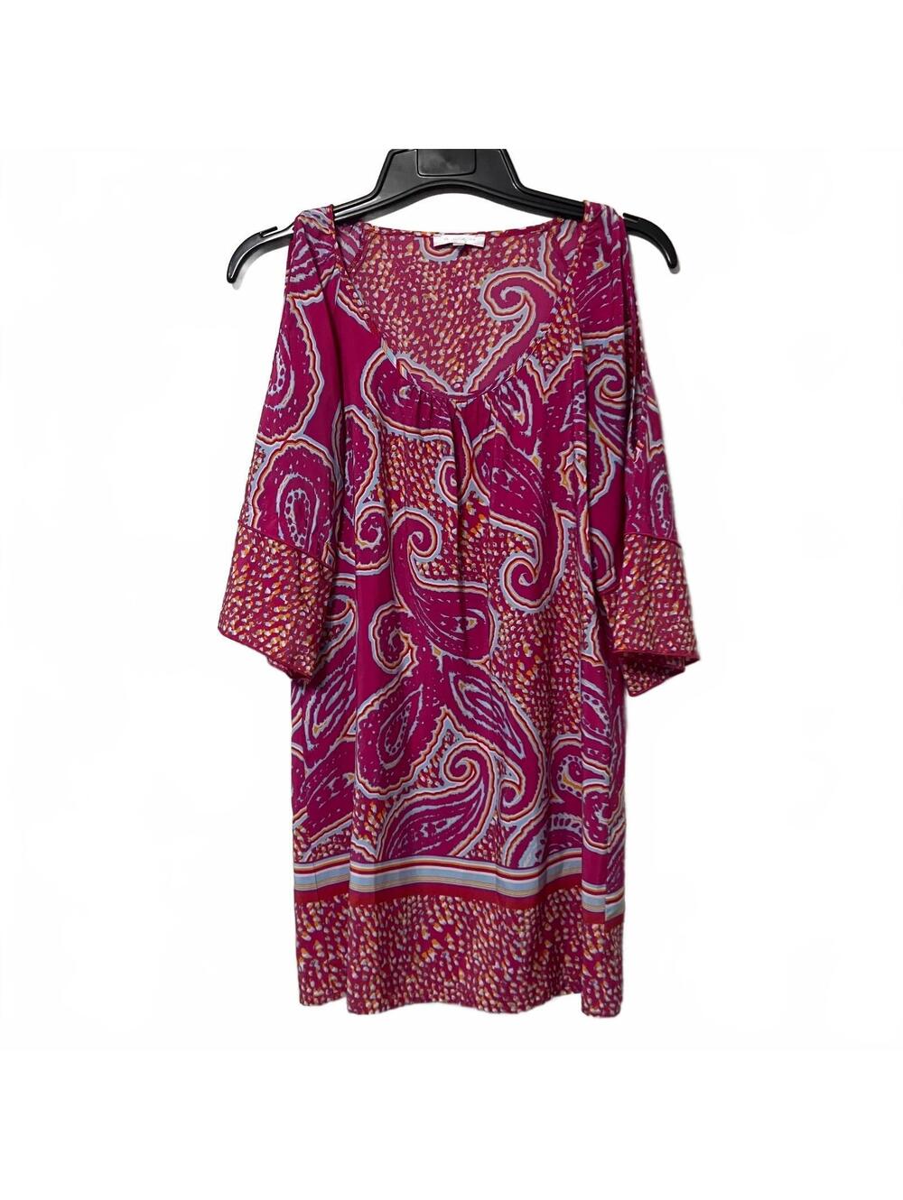 GLAM Women's Boho Chic Y2K Pink Detail Artsy Flowy Paisley Print Dress Small